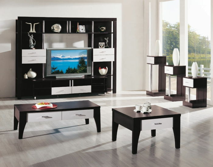 lacné dekorácie nápady obývacia izba - hniezdiace stoly v čiernom prevedení