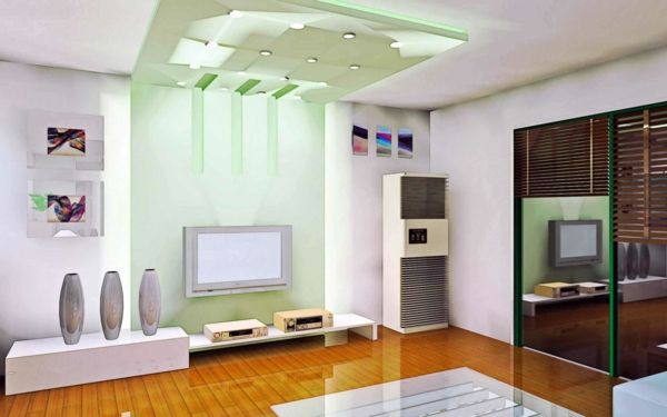 inspirerande belysning-idéer-för-vardagsrum-accentvägg i grönt
