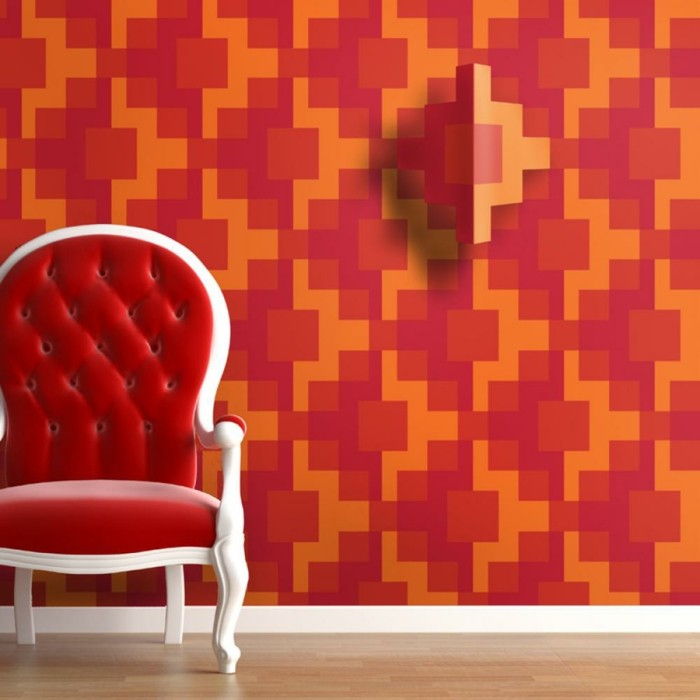 Zaujímavý 3D tapety-in-červeno-oranžovo-červené stoličke-in-izbe