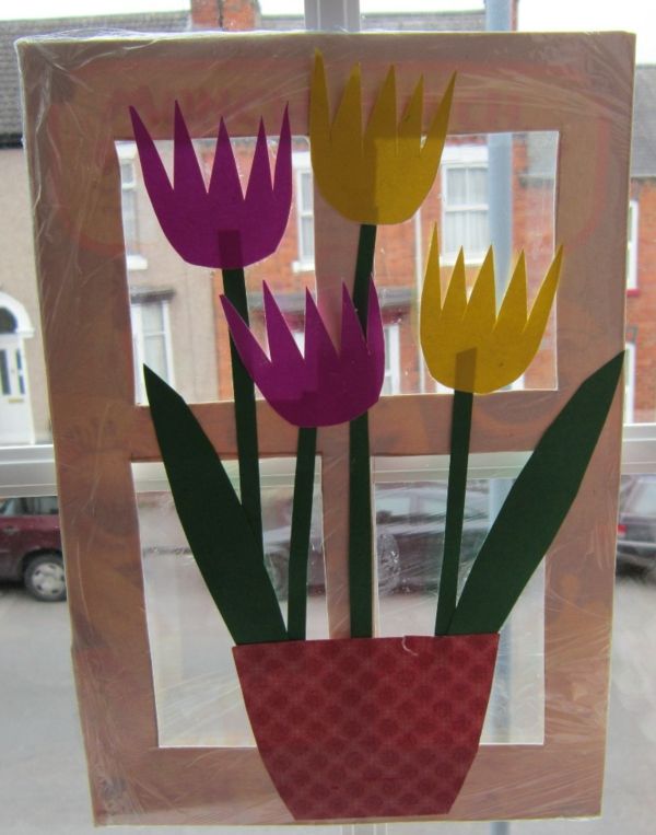 interessante diy idéia papel tulipa - em roxo e amarelo