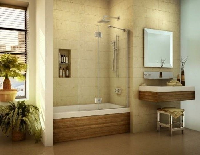Įdomu stiklo sienos dušo šiuolaikinės vonios kambarys