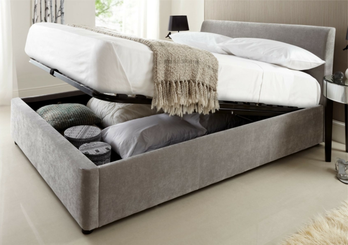 ilginç model yataklı kutu bazında döşemeli yatak modern yatak odalı