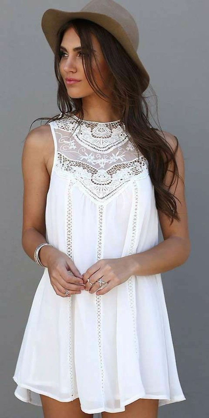 -Interessante-verão-branco-lindo vestido-hat