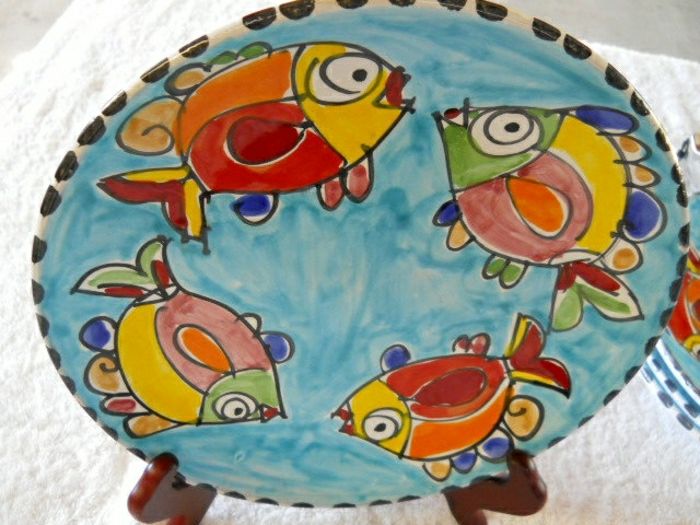 Italiana placa cerâmica pintado à mão Decoração dos peixes