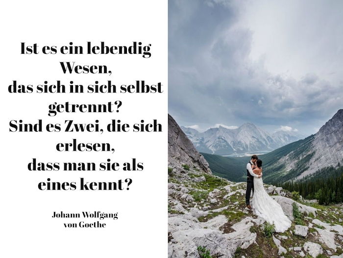 hier vindt u een foto met een korte quote van Johann Wolfgang von Goethe - hier vindt u een foto met een bruid en bruidegom en bergen