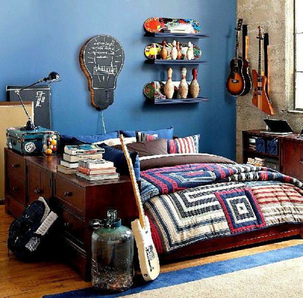 dormitor de tineret set-albastru-perete