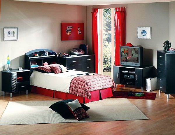 dormitor de tineret set-roșu-cortina