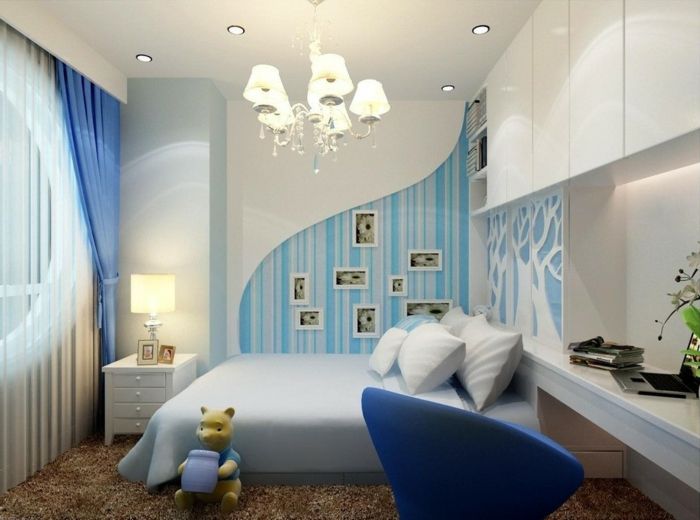 Design camera dormitor tineret vopsea-idei de perete de culoare albastru-deschis-interesant-vie