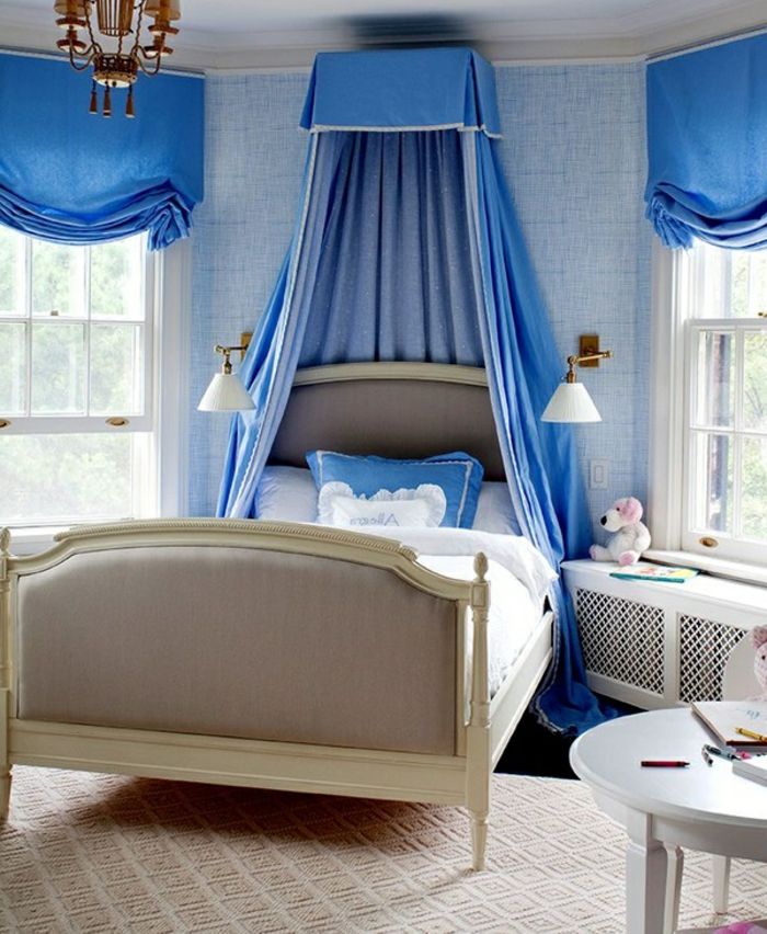decorați ideile camerei pentru copii în albastru și alb, creați atmosferă magică în cameră