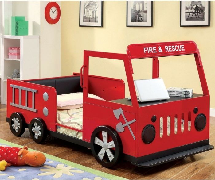 cameră copii înființat masina de pompieri departament roșu idei de pat și modele de imagini alb-negru galben