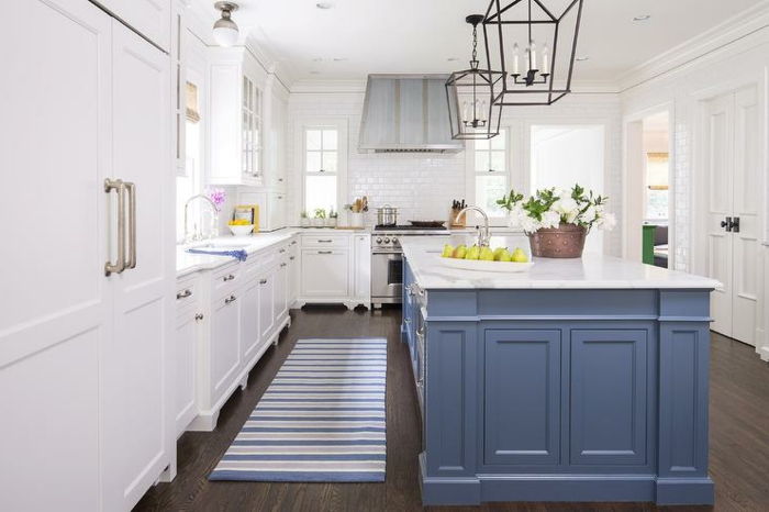 culoare bucătărie-colorant-sfaturi-perete și de gătit alb Insula-taubenblau