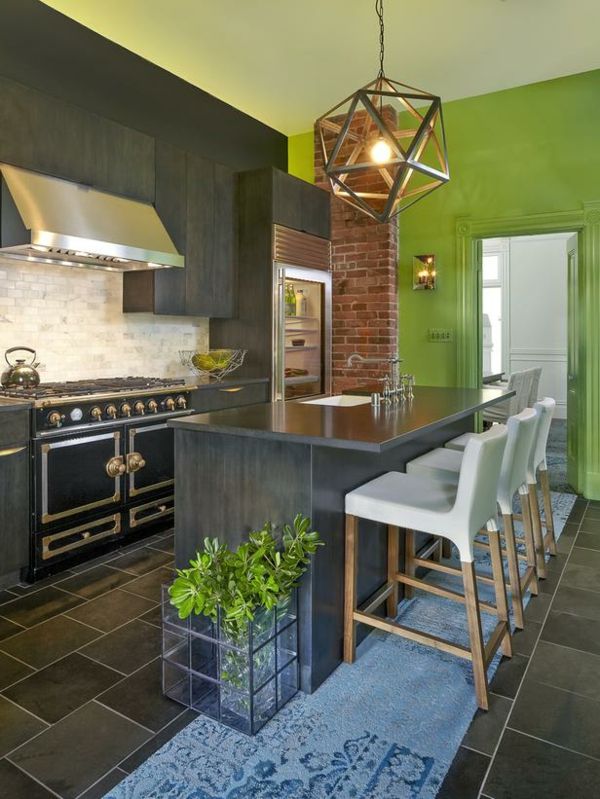 candelabru verde perete design gri - frumos combinație de culoare în bucătărie