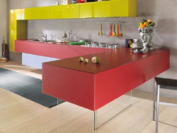 roșu și galben pentru bucătărie - schemă de culori modernă