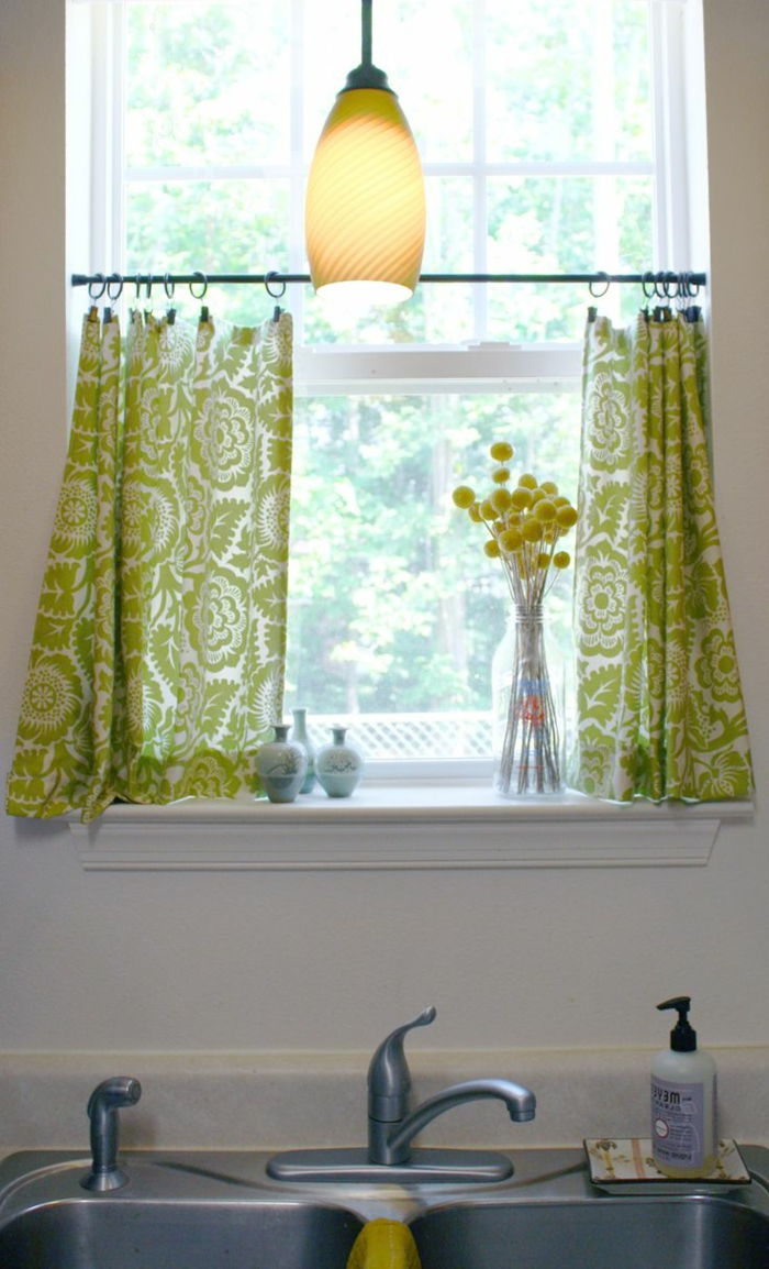 kjøkkenvindus gardiner-frisk-grønn-mønster gardiner-for-små-vindu