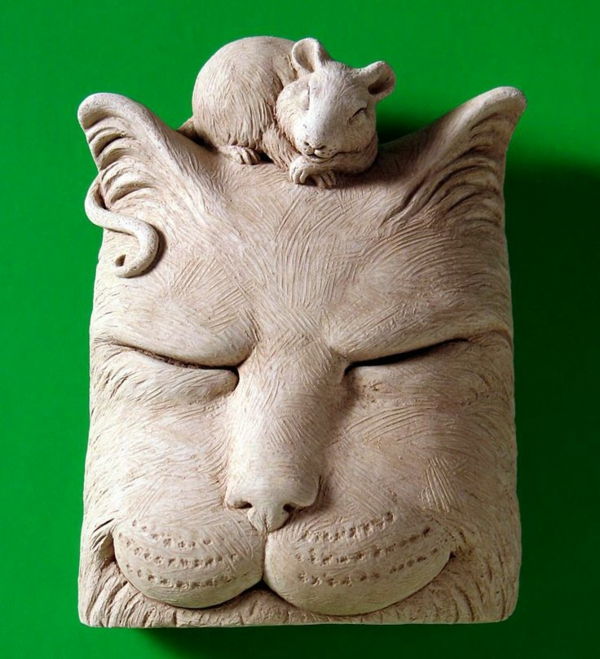 figuri-de-ceramic-wall-cu-șoarece pisica