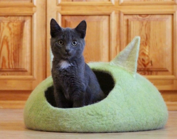 kattens tilbehør - smal-grå-kaze-grønn-seng-kokong