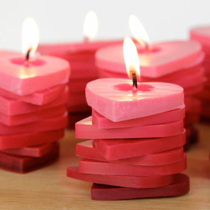 pink diy žvakės širdies formos