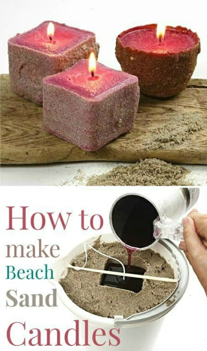 Padarykite rožines žvakes su paplūdimio smėliu