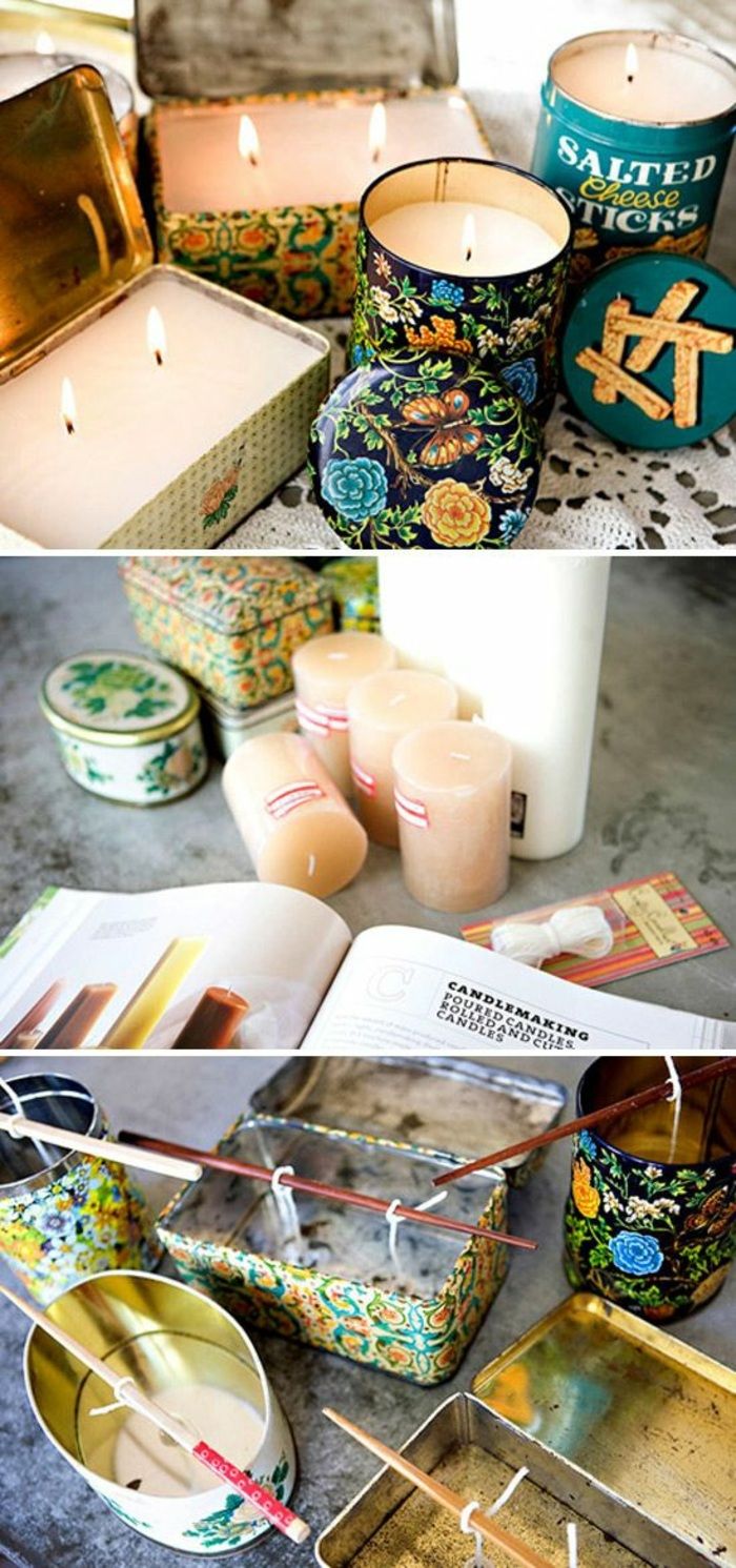 Naudokite spalvingas konteinerines skardines kaip žvakidės, DIY žvakės