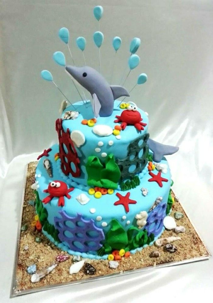otroci torto-za-rojstni dan delfinov-slika-lepo modro-krem