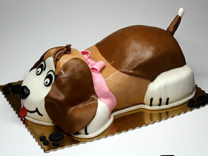 i bambini torta-del-compleanno-dog-interpretazione-marrone-and-white