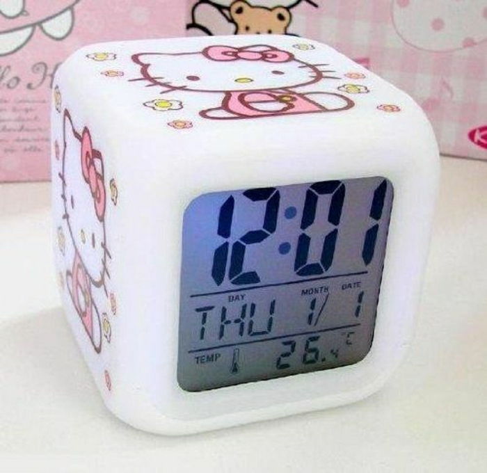 alarme crianças relógio digital-funny-despertador-despertador-de-menina-Olá Kitty