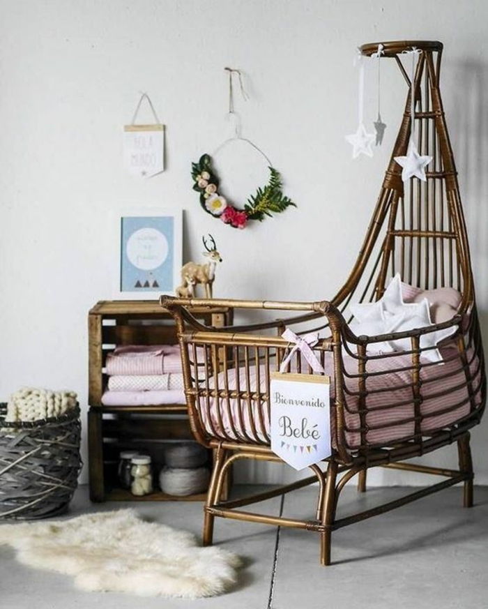 Tasarım bebek odası fikirleri dışarı almak için harika küçük bebek karyolası rattan doğadan yapılmış doğal mobilya çelenk yıldız deco