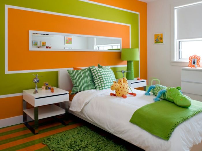 idei frumoase pepinieră de decorare culori proaspete și fericite verde portocaliu plin de animale perne
