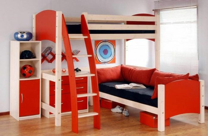 chlapci izba dizajn detská izba nápady na dizajn červená a béžová pohovka kreslo obrázok pendant cabinet