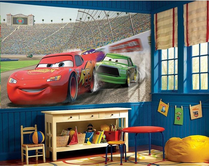 chlapci izba nápady dizajn veľké foto fotografie autá skriňa tabuľka červené auto zelená autá dekorácie