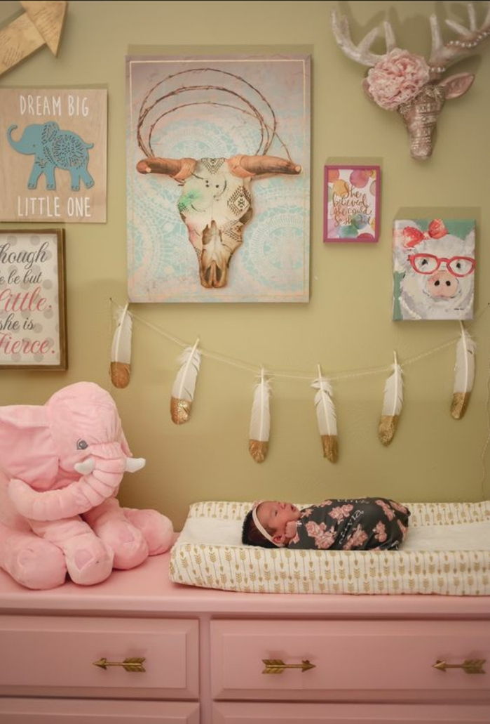 Bebek odası tasarım fikirleri pembe fil pembe fantezi kreş duvar dekor için kreş kız bebek domuz resim