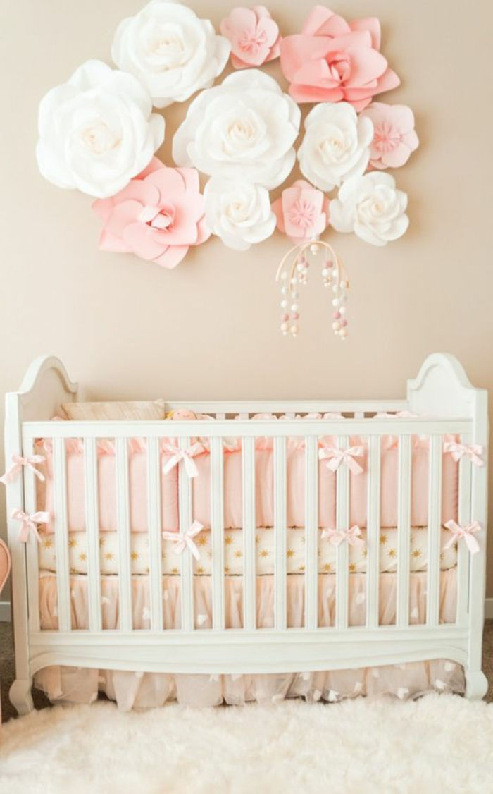 Çocuk odası için oda olarak bebek karyolası seti bebek kız DIY için güller kağıt çiçek dekorasyon