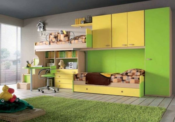 barnehage-moderne-møblering-stort skap i gul og grønn