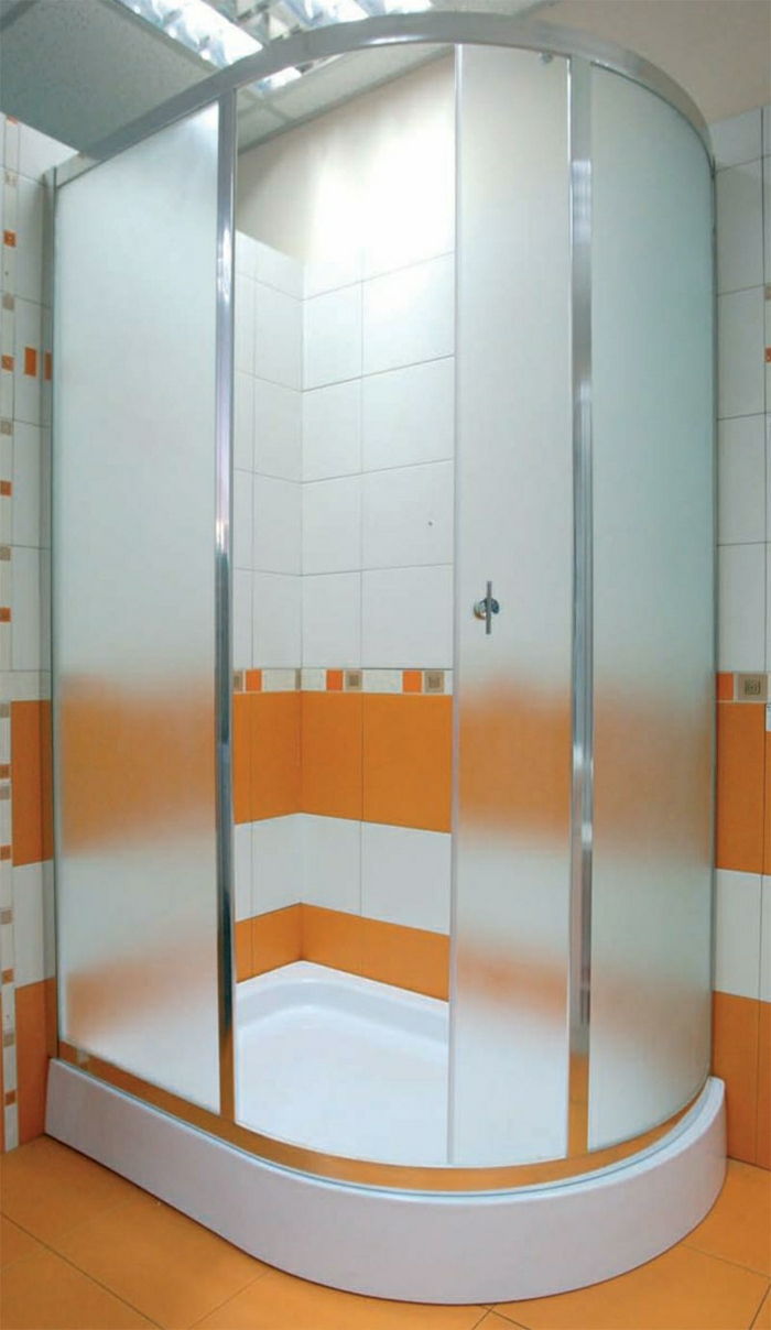 mała kabina prysznicowa, biały i pomarańczowy ekstrawagancki Płytka matowe szkło