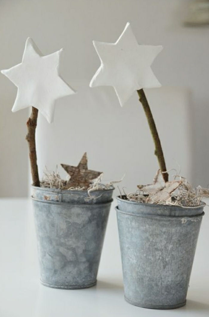 mažas kibiras-žvaigždučių sudėtis Kalėdų apdaila idėja-Country stilius