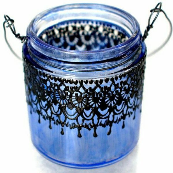 kleinere Hangende Kandelaar Moroccan Blue Black Lace Henna