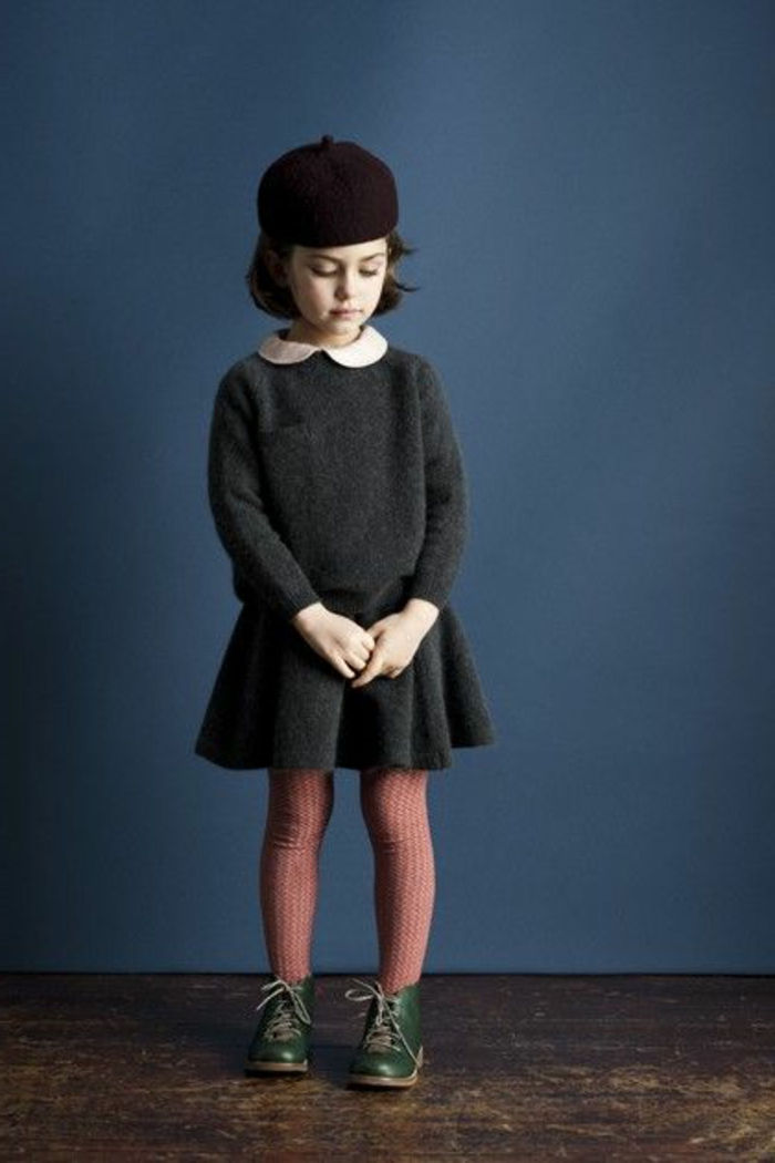 -Little-girl simpático-doce vestido Francês-hat Beret