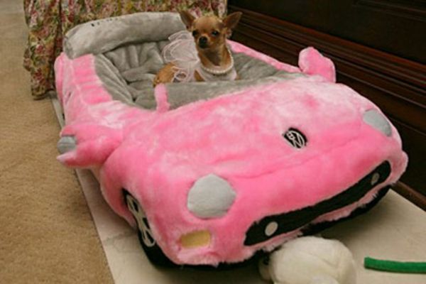 liten ortopedisk hundeseng bilform rosenrød farge - prinsessehund