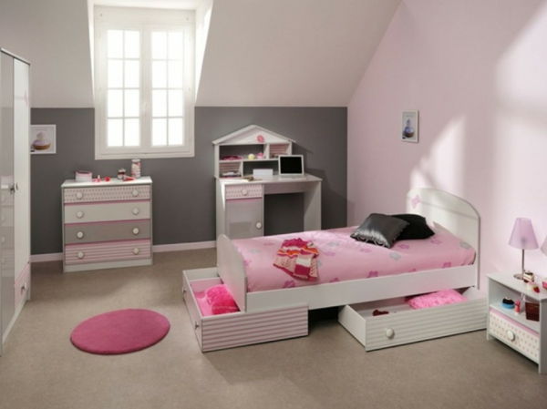 mažas miegamasis nustatyti pilkai ir rožinės-rungtynės