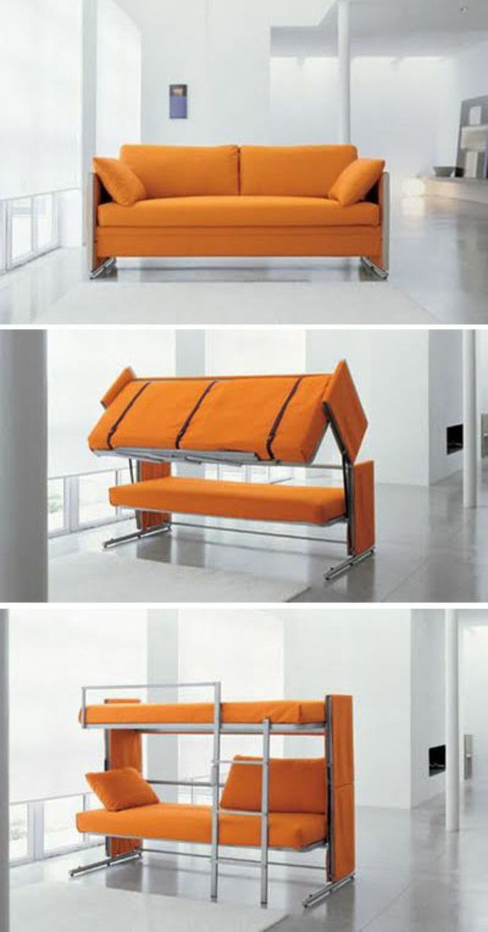 liten stue-orange-multifunksjonelle sovesofa