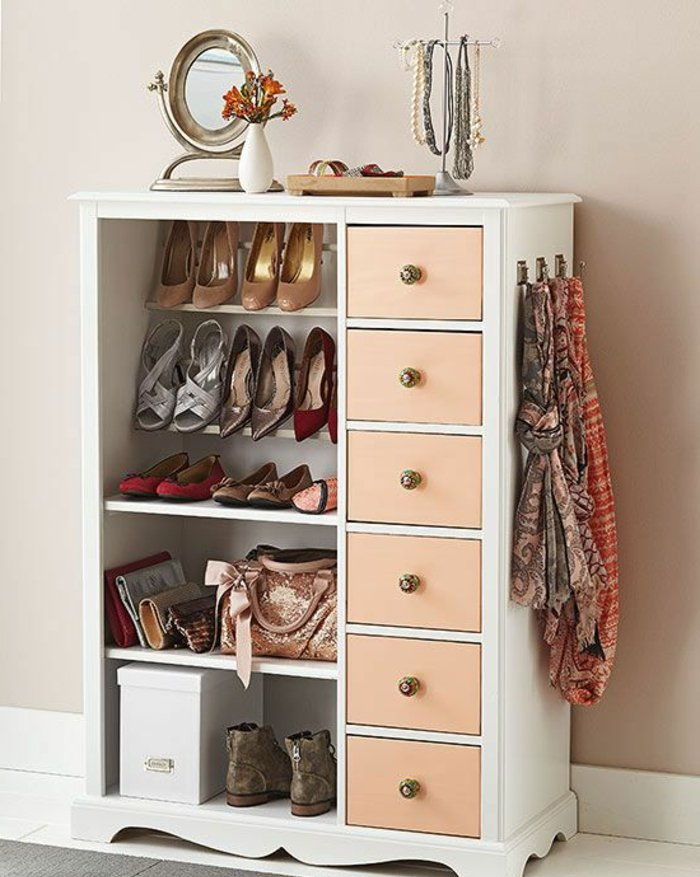 civettuola cabinet-con-rosa-cassetto tre ripiani di scarpe