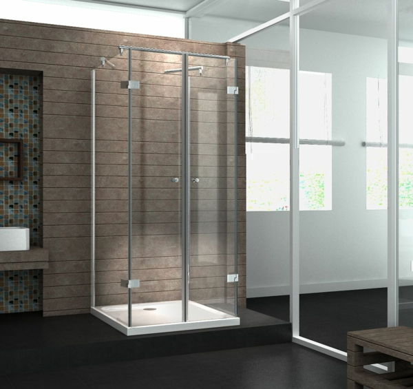 kompletny prysznic-nowoczesny - brązowy design ścian