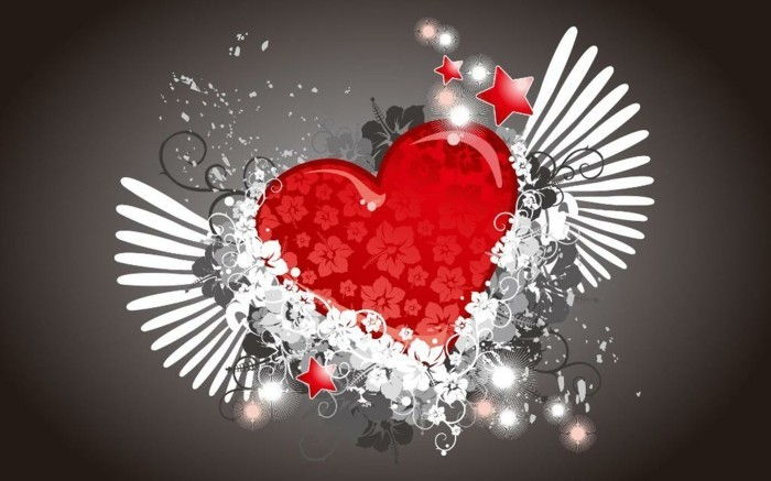 proste ozadje valentinovo-rdeče-srce-z-belo-krila
