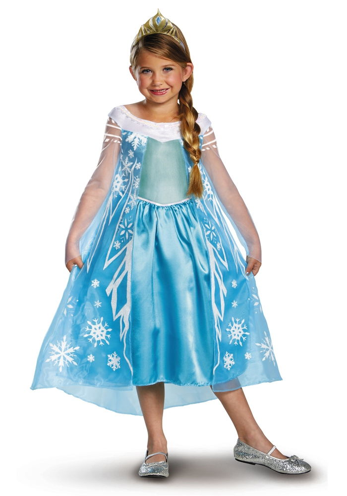 Organiziranje otroške rojstnodnevne zabave, lepe kostume Disney, svetlo modre obleke s snežinami, ledeno kraljico Elso