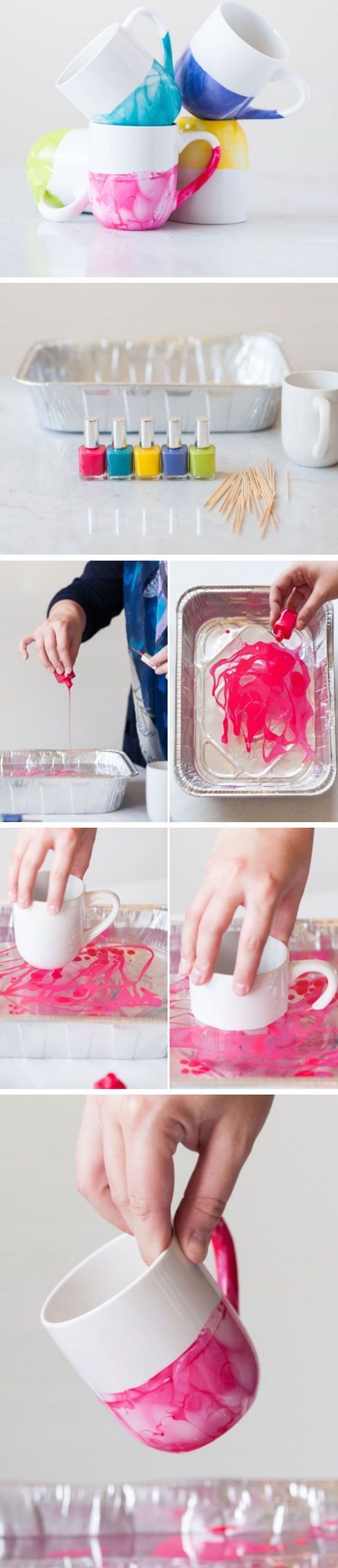 Kūrybinga idėja, pasidaryk pats, dažymo puodeliai su nagų lako