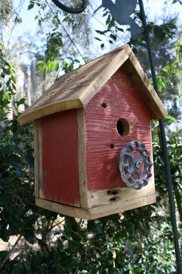 Creative hranjenje Bird hiše-od-les-v-rdeča