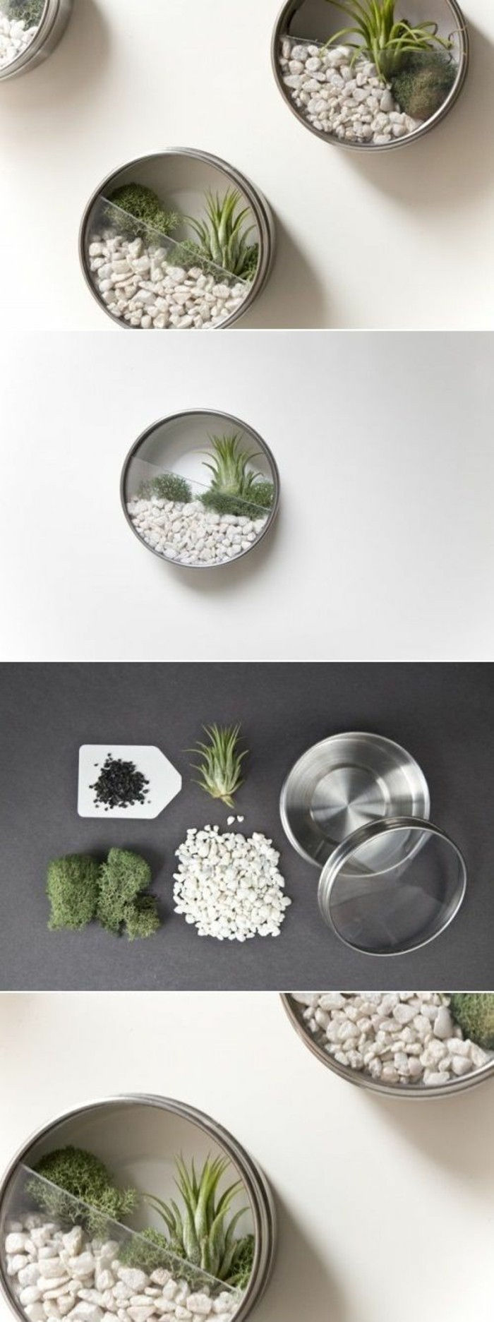 lattine creative artigianali-idee-latta e bianco-steinchen-verde-impianto-wanddeko