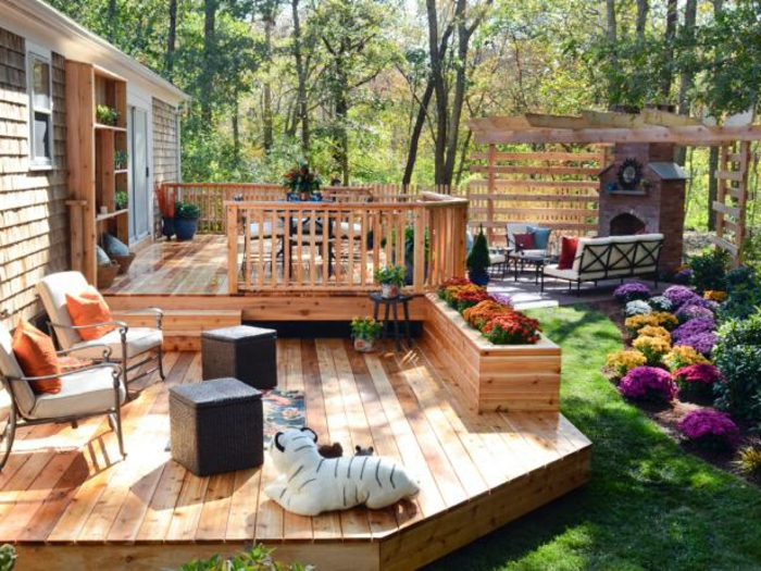criativo-design-de-jardim-madeira-do chão e-prático-mobiliário de jardim