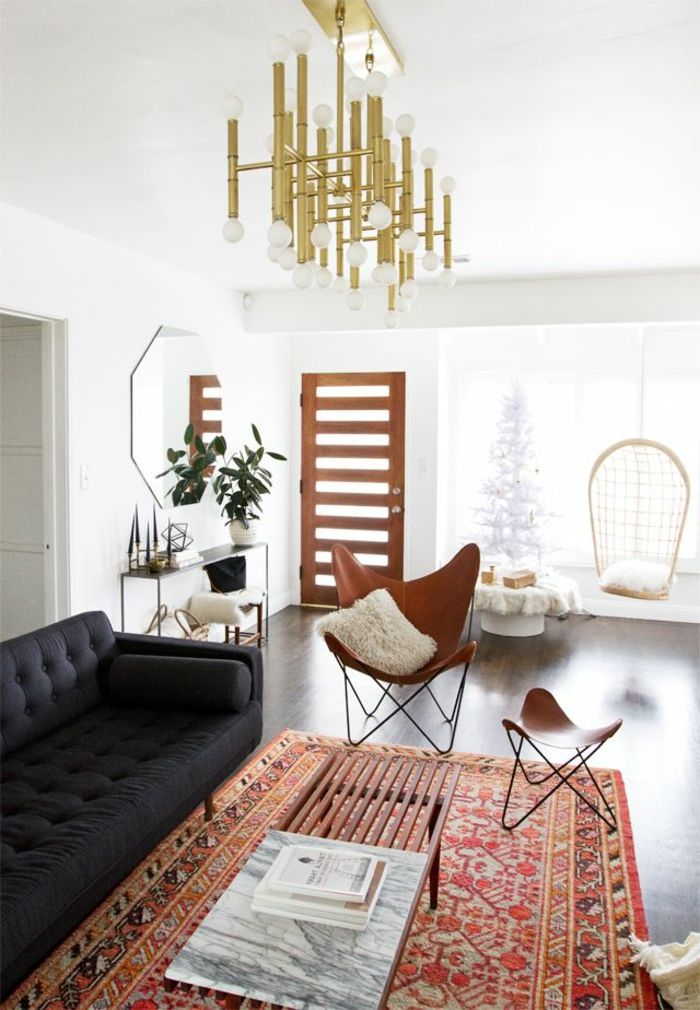 Creative Stue interiør svart sofa komfortabel-Desoigner-stol vintage lyser Carpet orientalsk mønster