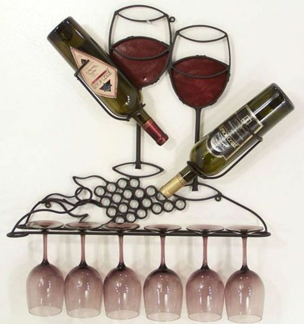 wijnrek zelf bouwen ontwerpideeën wijnglazen en flessen druivendecoratie voor de muur
